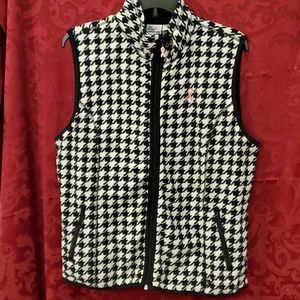 Breast Cancer Vest Black & White Houndstooth Zip XL
